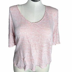 Splendid linen ruffle sleeve tee striped v neck loose flowy